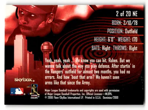 Official baseball card back from SkyBox Dominion featuring Ruben Mateo with original gloss