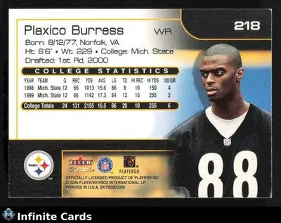 2000 SkyBox PLAXICO BURRESS #218 Pittsburgh Steelers RC - Football Card Single