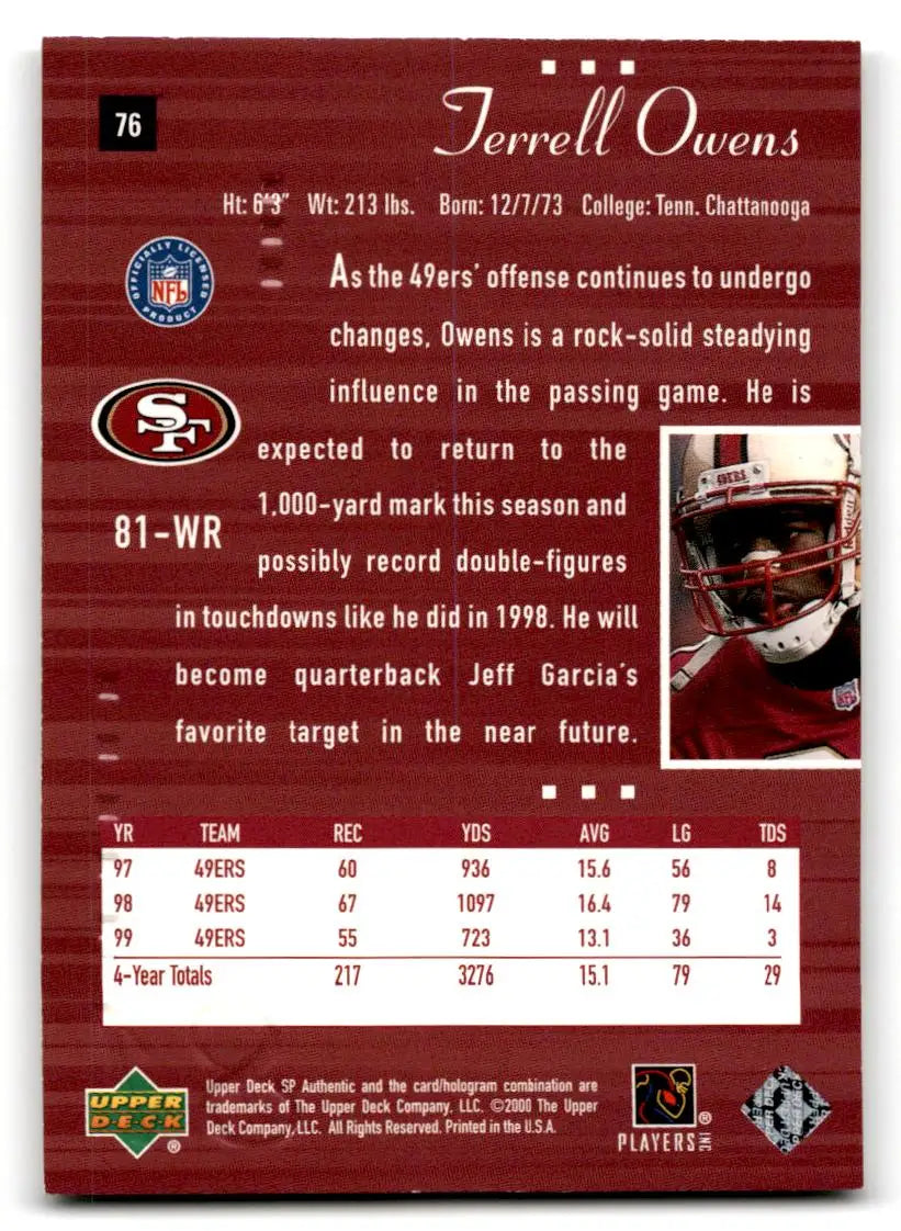 2000 SP Authentic #76 Terrell Owens - Football Card Single
