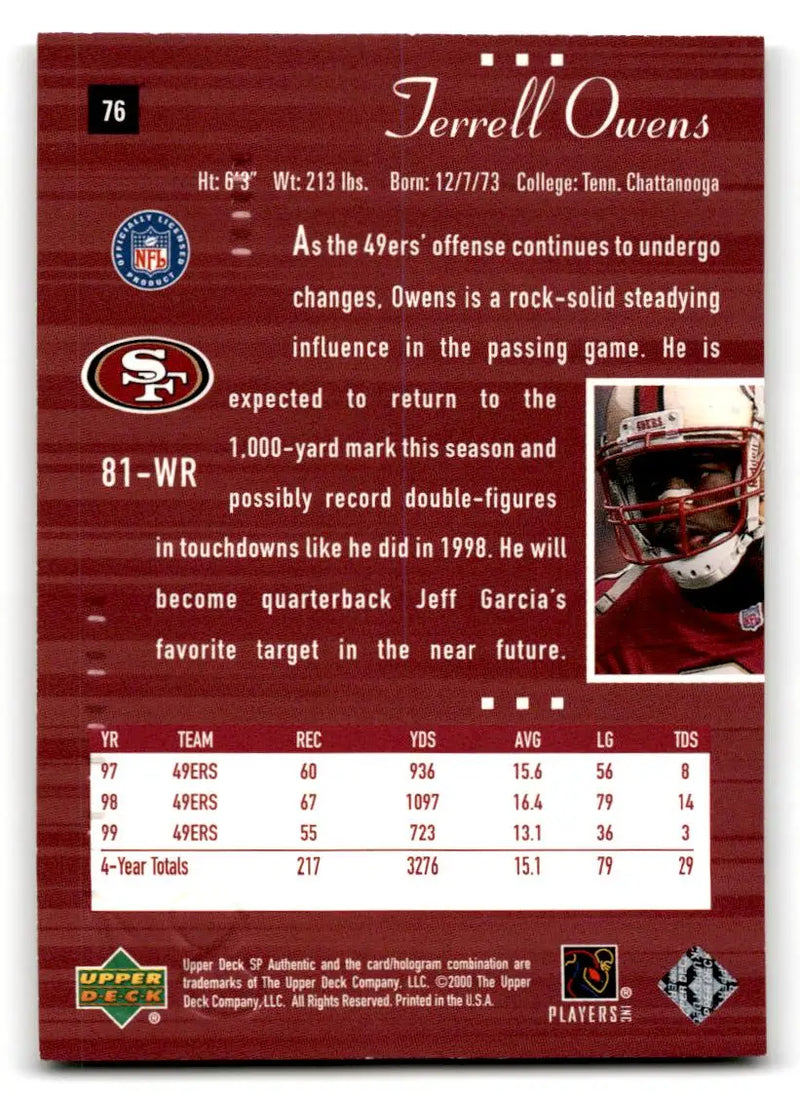 2000 SP Authentic #76 Terrell Owens - Football Card Single