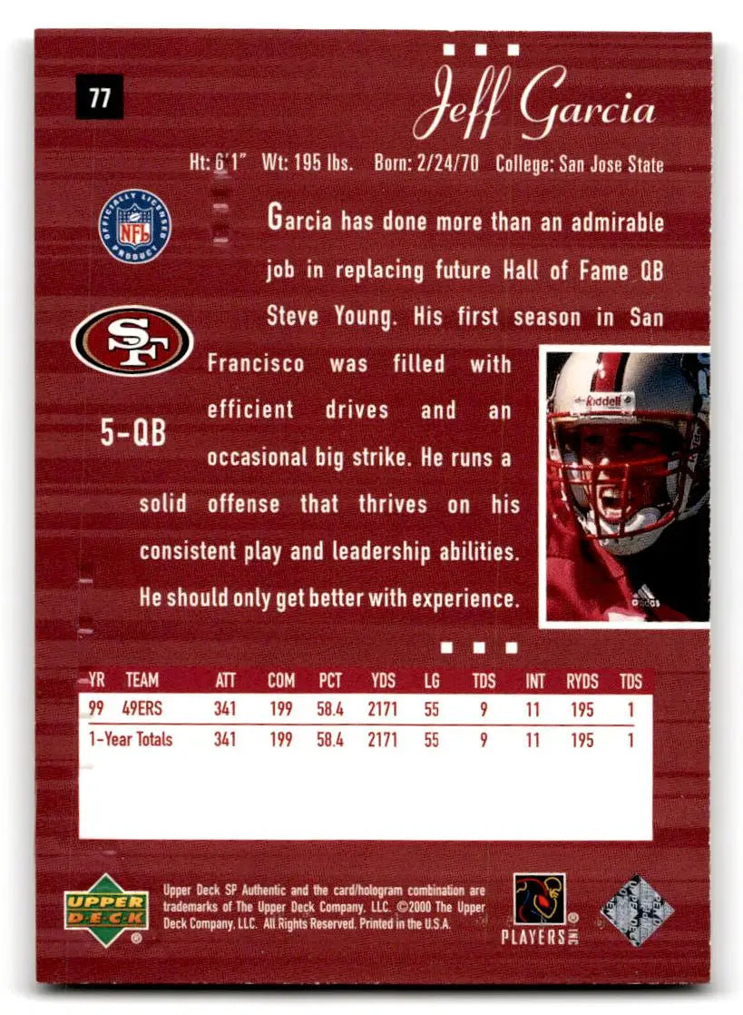 2000 SP Authentic #77 Jeff Garcia - Football Card Single