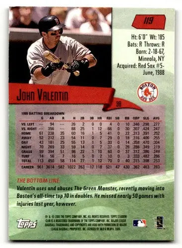 Original gloss of John Valentin Boston baseball card from 2000 Stadium Club Boston Red Sox