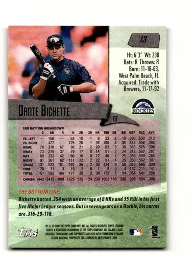 2000 Stadium Club #13 Dante Bichette Colorado Rockies Baseball Cards ID:63676 - Baseball Card Single