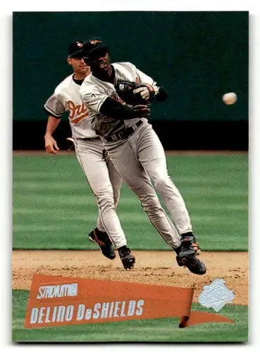 Baseball card of Delino DeShields Baltimore Orioles baseball player from 2000 Stadium Club