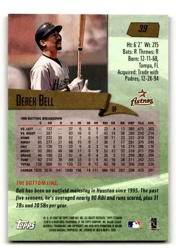 Original gloss Derek Bell Houston baseball card featuring Bell Houston Astros team logo