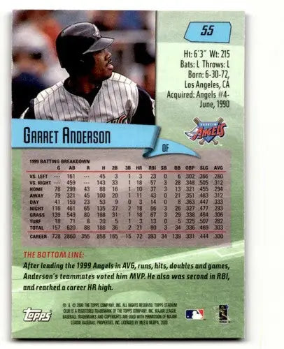 Garret Anderson Anaheim Angels baseball card from 2000 Stadium Club series