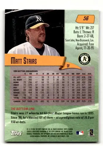 Matt Stairs Oakland Athletics baseball card from 2000 Stadium Club #56
