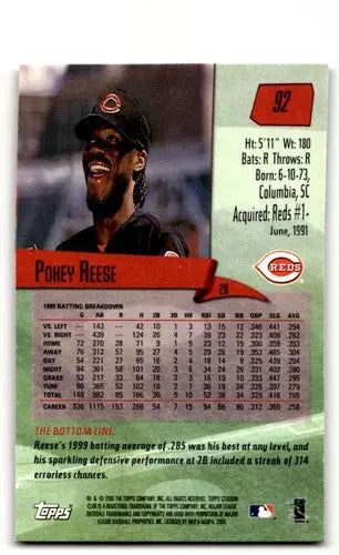 Baseball card back showcasing original gloss for Pokey Reese Cincinnati Reds card
