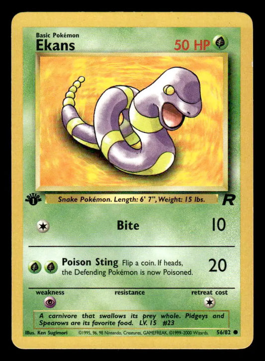 2000 Team Rocket Ekans #56/82 1st Edition Common NM - Pokémon Card Single