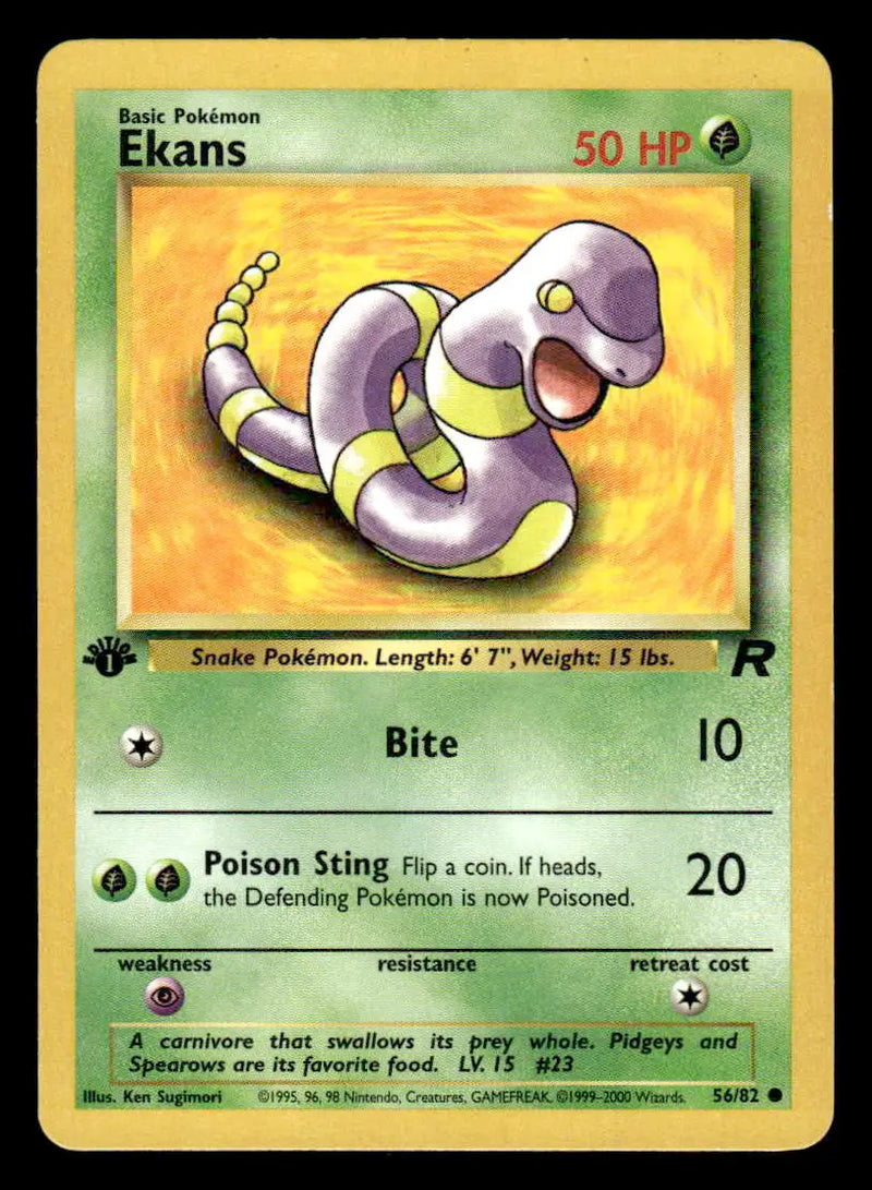 2000 Team Rocket Ekans #56/82 1st Edition Common NM - Pokémon Card Single