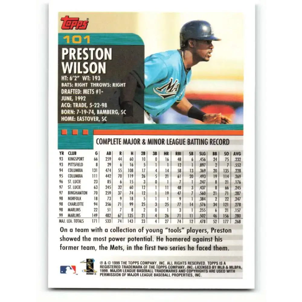 2000 Topps #101 Preston Wilson EX Excellent Florida Marlins Baseball Card - Baseball Card Single