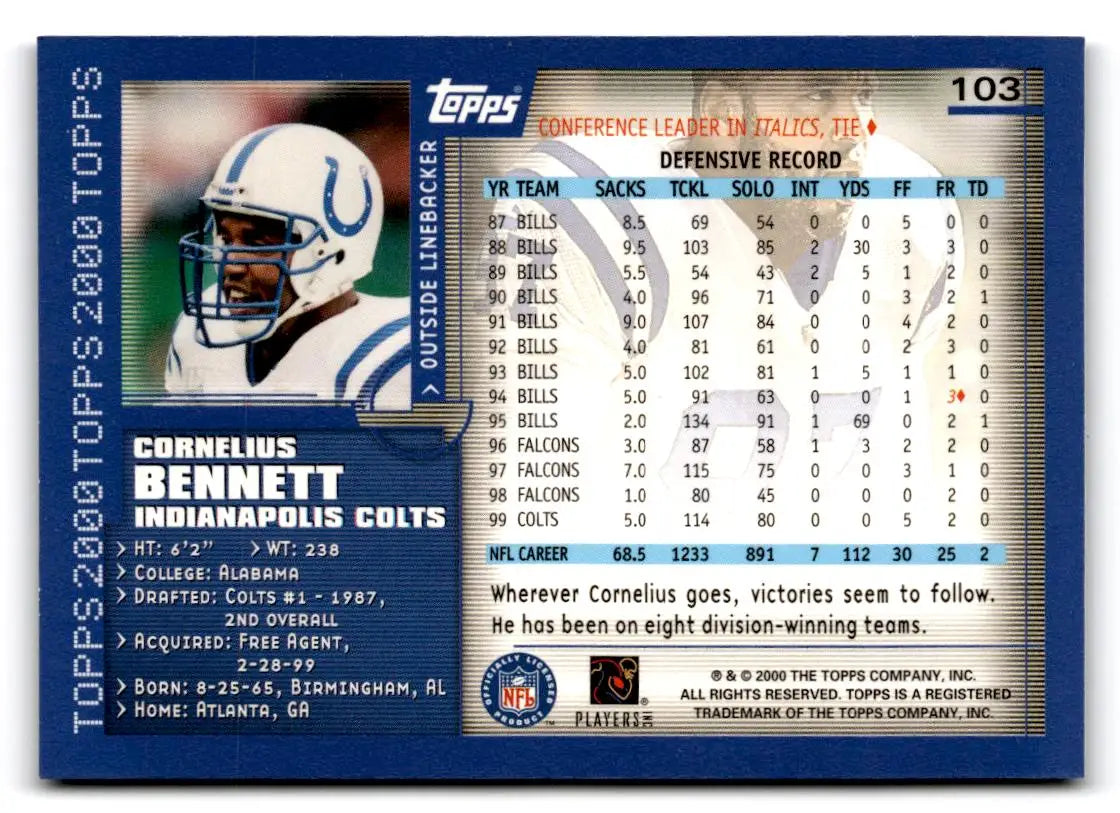 2000 Topps #103 Cornelius Bennett - Football Card Single