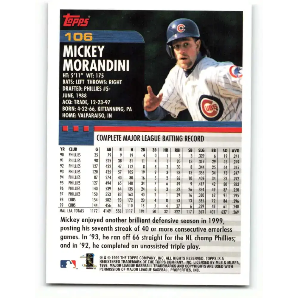 2000 Topps #106 Mickey Morandini EX Excellent Chicago Cubs Baseball Card - Baseball Card Single