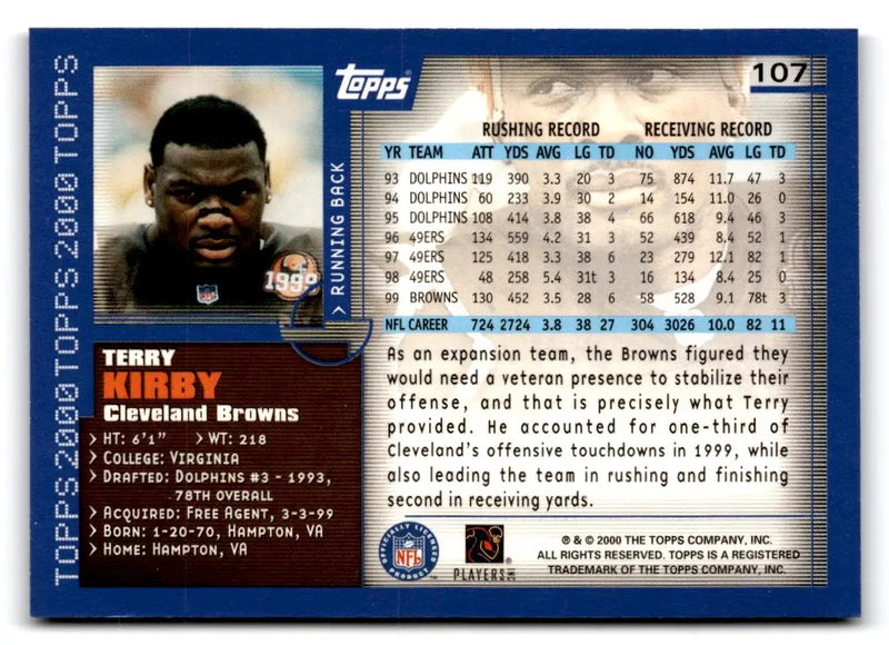 2000 Topps #107 Terry Kirby - Football Card Single