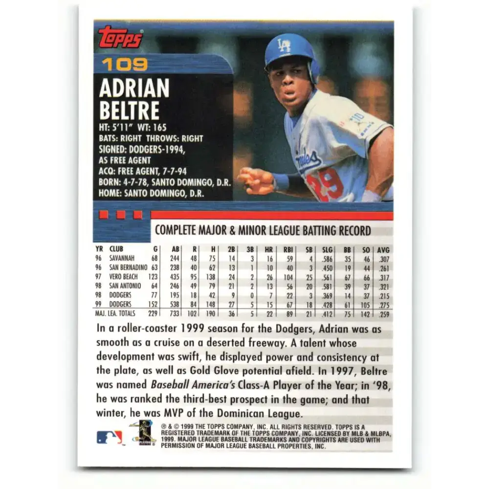 2000 Topps #109 Adrian Beltre EX Excellent Los Angeles Dodgers Baseball Card - Baseball Card Single