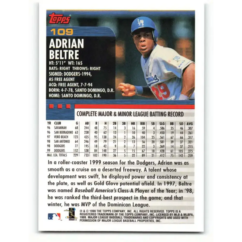 2000 Topps #109 Adrian Beltre EX Excellent Los Angeles Dodgers Baseball Card - Baseball Card Single