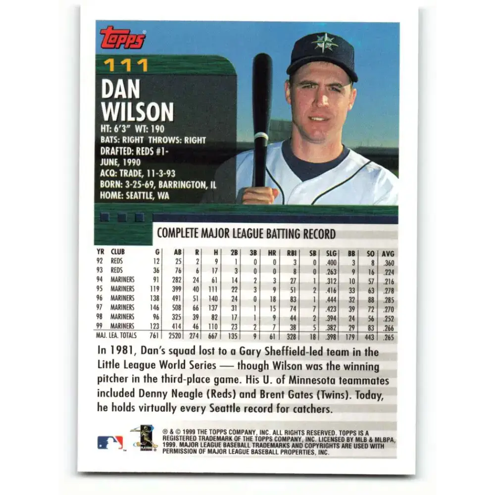2000 Topps #111 Dan Wilson EX Excellent Seattle Mariners Baseball Card - Baseball Card Single