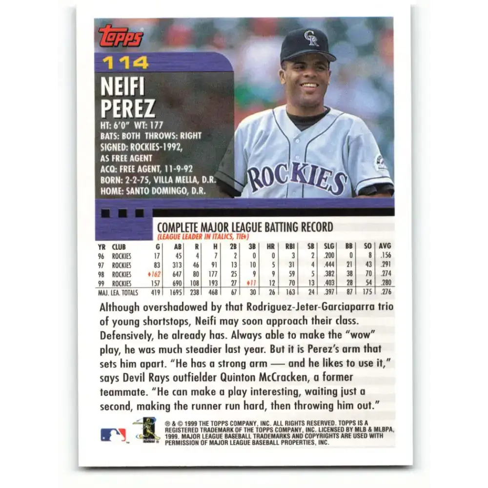 2000 Topps #114 Neifi Perez EX Excellent Colorado Rockies Baseball Card - Baseball Card Single