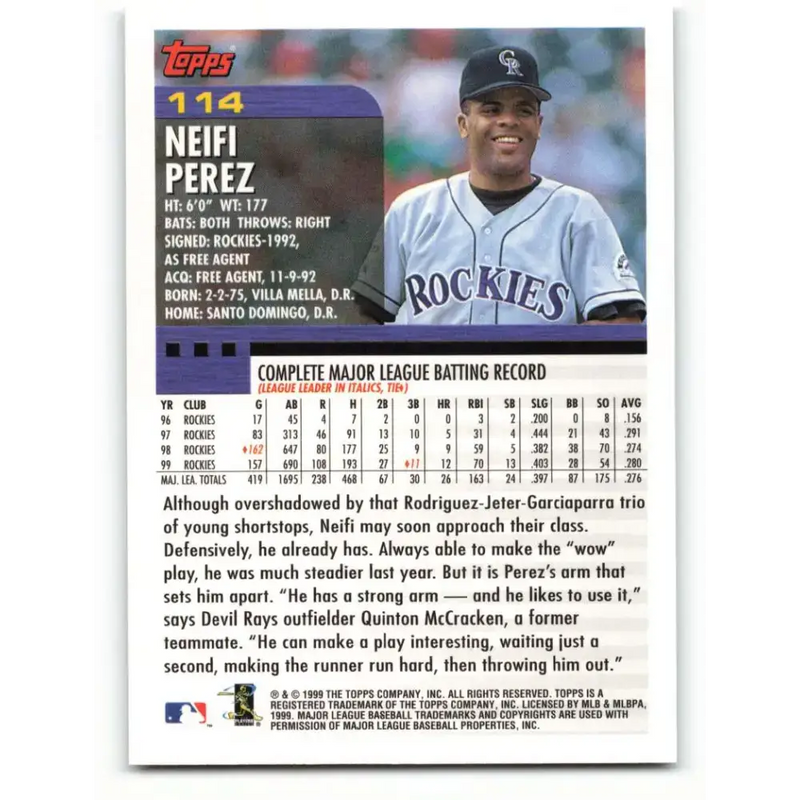 2000 Topps #114 Neifi Perez EX Excellent Colorado Rockies Baseball Card - Baseball Card Single