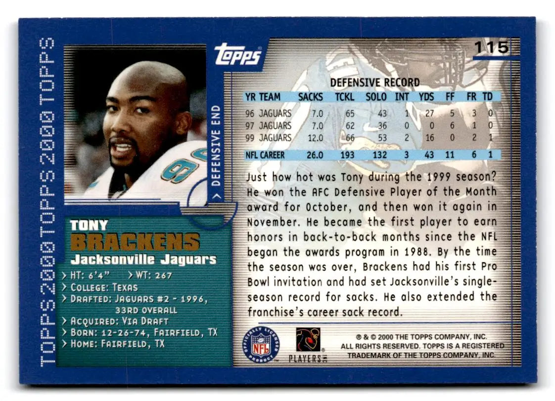 2000 Topps #115 Tony Brackens - Football Card Single