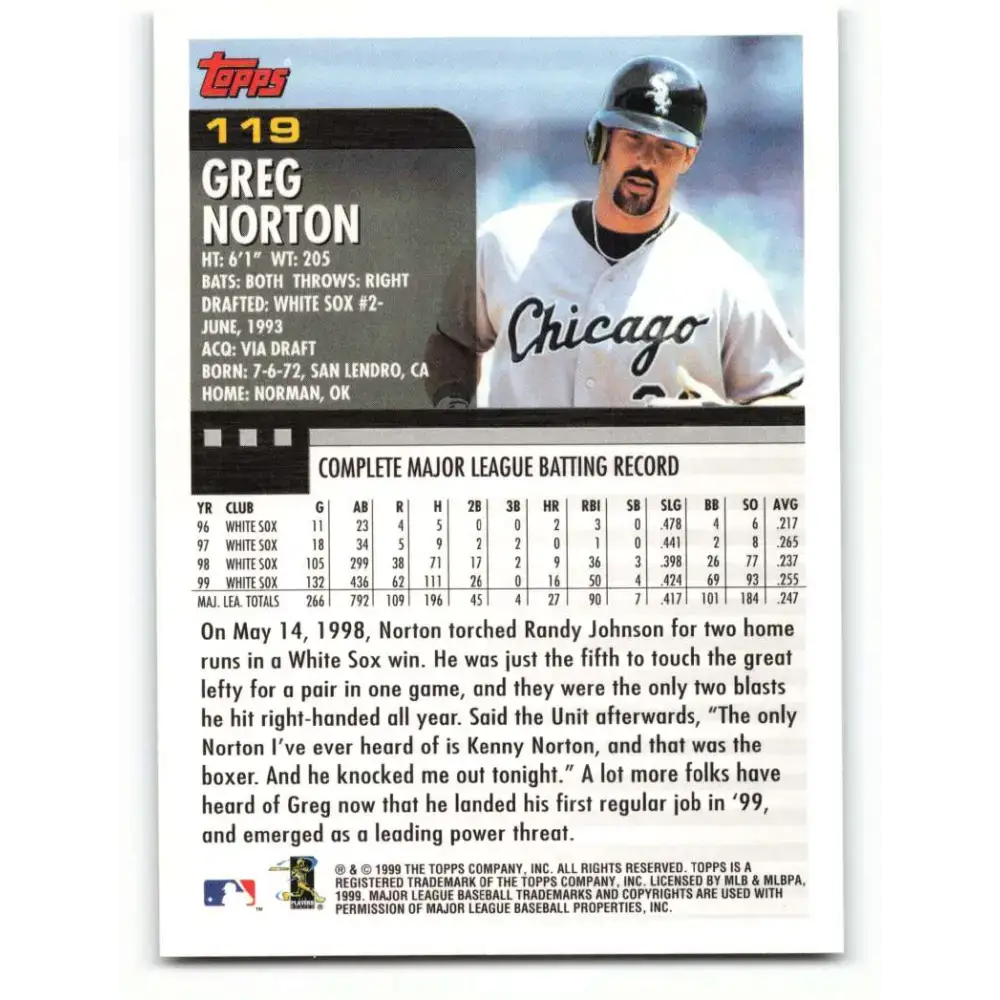 2000 Topps #119 Greg Norton EX Excellent Chicago White Sox Baseball Card - Baseball Card Single
