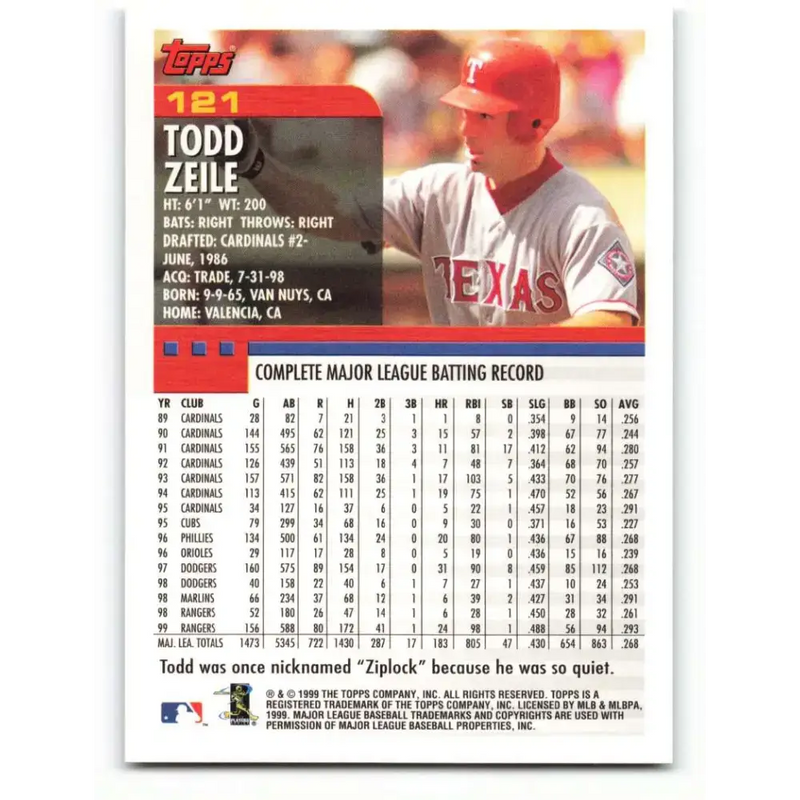 2000 Topps #121 Todd Zeile EX Excellent Texas Rangers Baseball Card - Baseball Card Single