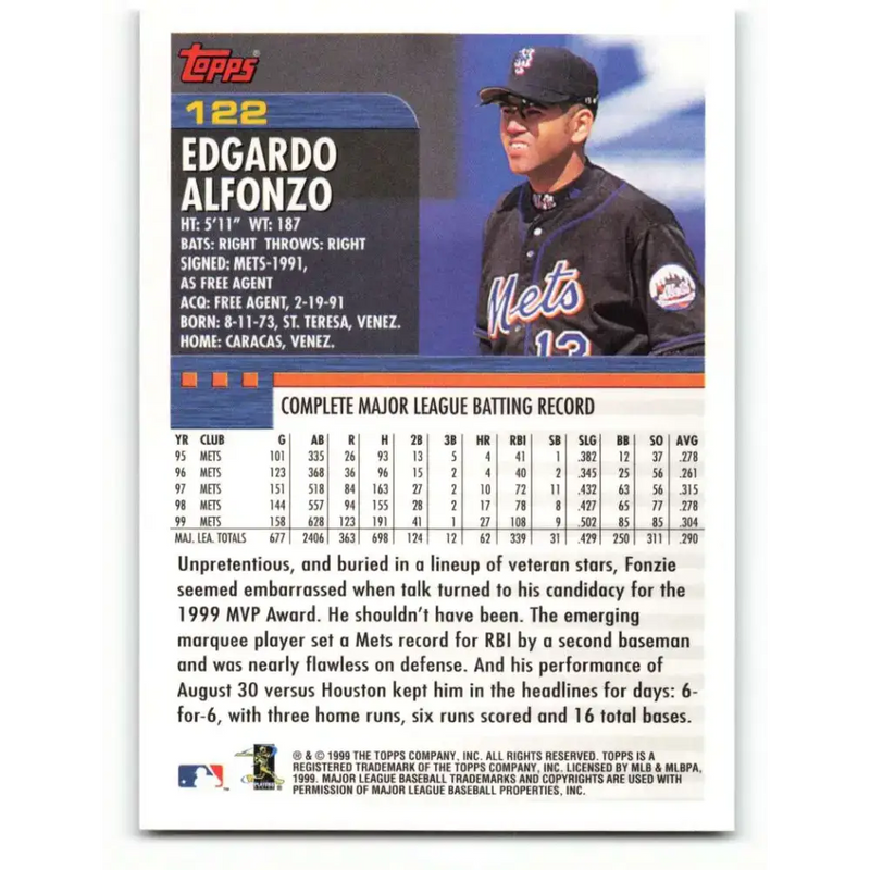 2000 Topps #122 Edgardo Alfonzo EX Excellent New York Mets Baseball Card - Baseball Card Single