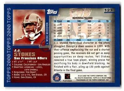 J.J. Stokes football card from 2000 Topps #123 for football card collectors