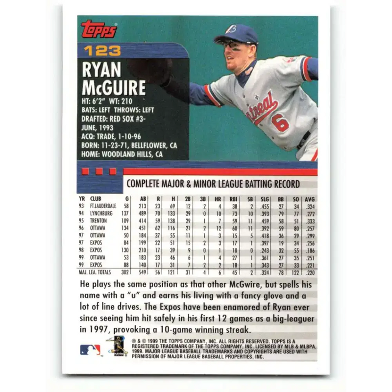 2000 Topps #123 Ryan McGuire EX Excellent Montreal Expos Baseball Card - Baseball Card Single