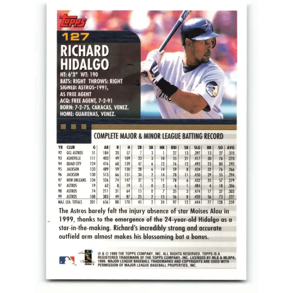 2000 Topps #127 Richard Hidalgo EX Excellent Houston Astros Baseball Card - Baseball Card Single