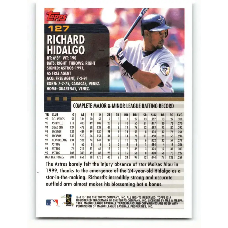 2000 Topps #127 Richard Hidalgo EX Excellent Houston Astros Baseball Card - Baseball Card Single