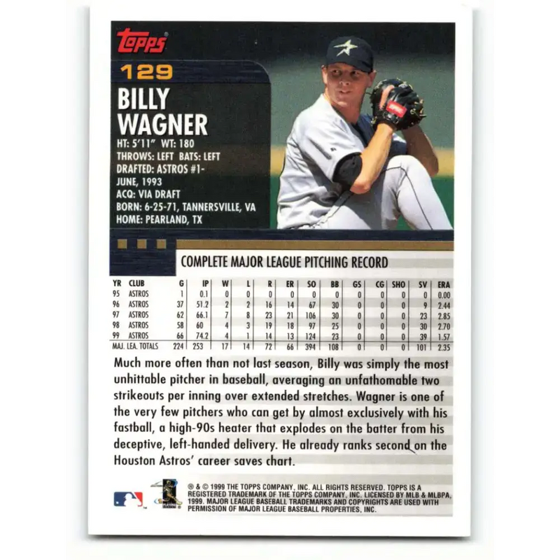 2000 Topps #129 Billy Wagner EX Excellent Houston Astros Baseball Card - Baseball Card Single