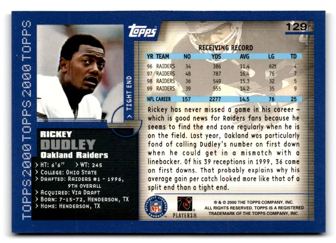 2000 Topps #129 Rickey Dudley - Football Card Single
