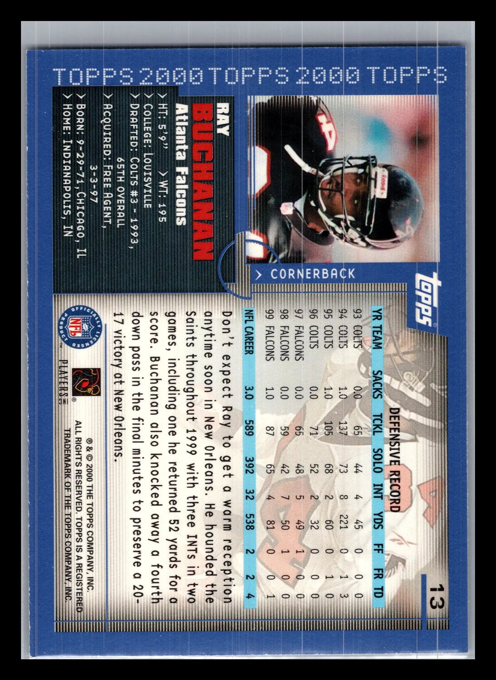 2000 Topps #13 Ray Buchanan Atlanta Falcons - Football Card Single