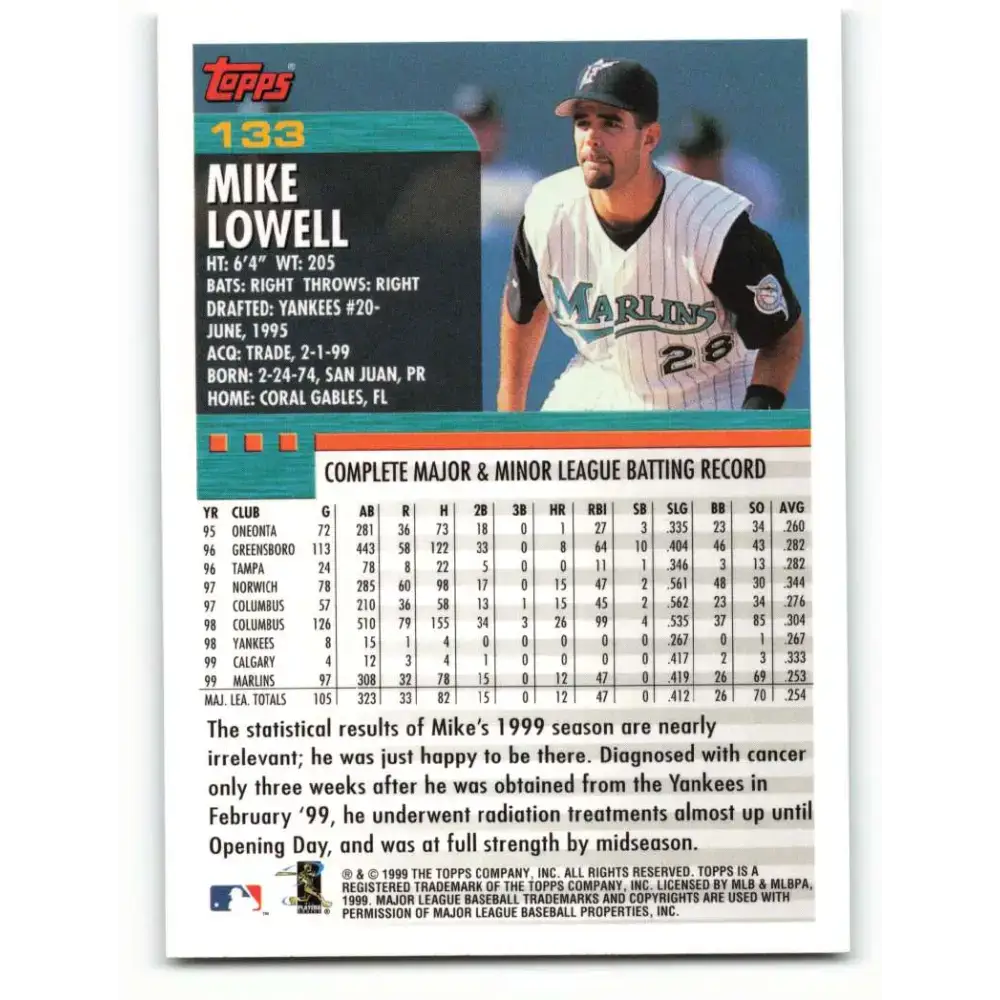 2000 Topps #133 Mike Lowell EX Excellent Florida Marlins Baseball Card - Baseball Card Single