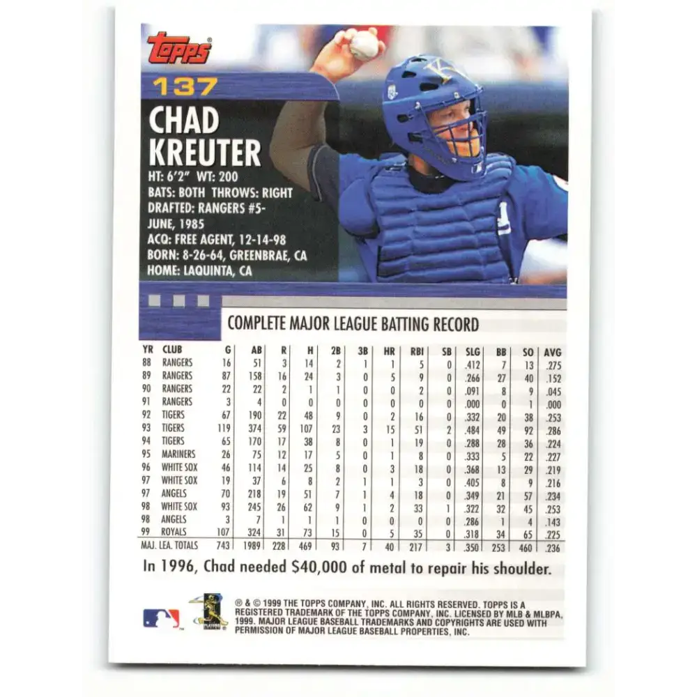 2000 Topps #137 Chad Kreuter EX Excellent Kansas City Royals Baseball Card - Baseball Card Single