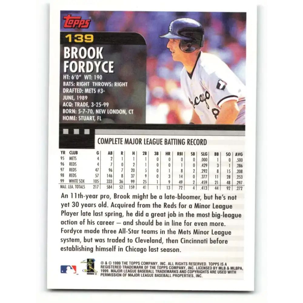 2000 Topps #139 Brook Fordyce EX Excellent Chicago White Sox Baseball Card - Baseball Card Single