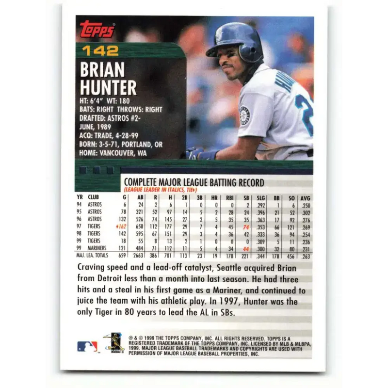 2000 Topps #142 Brian Hunter EX Excellent Seattle Mariners Baseball Card - Baseball Card Single