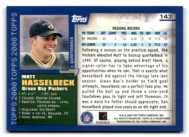 2000 Topps #143 Matt Hasselbeck - Football Card Single