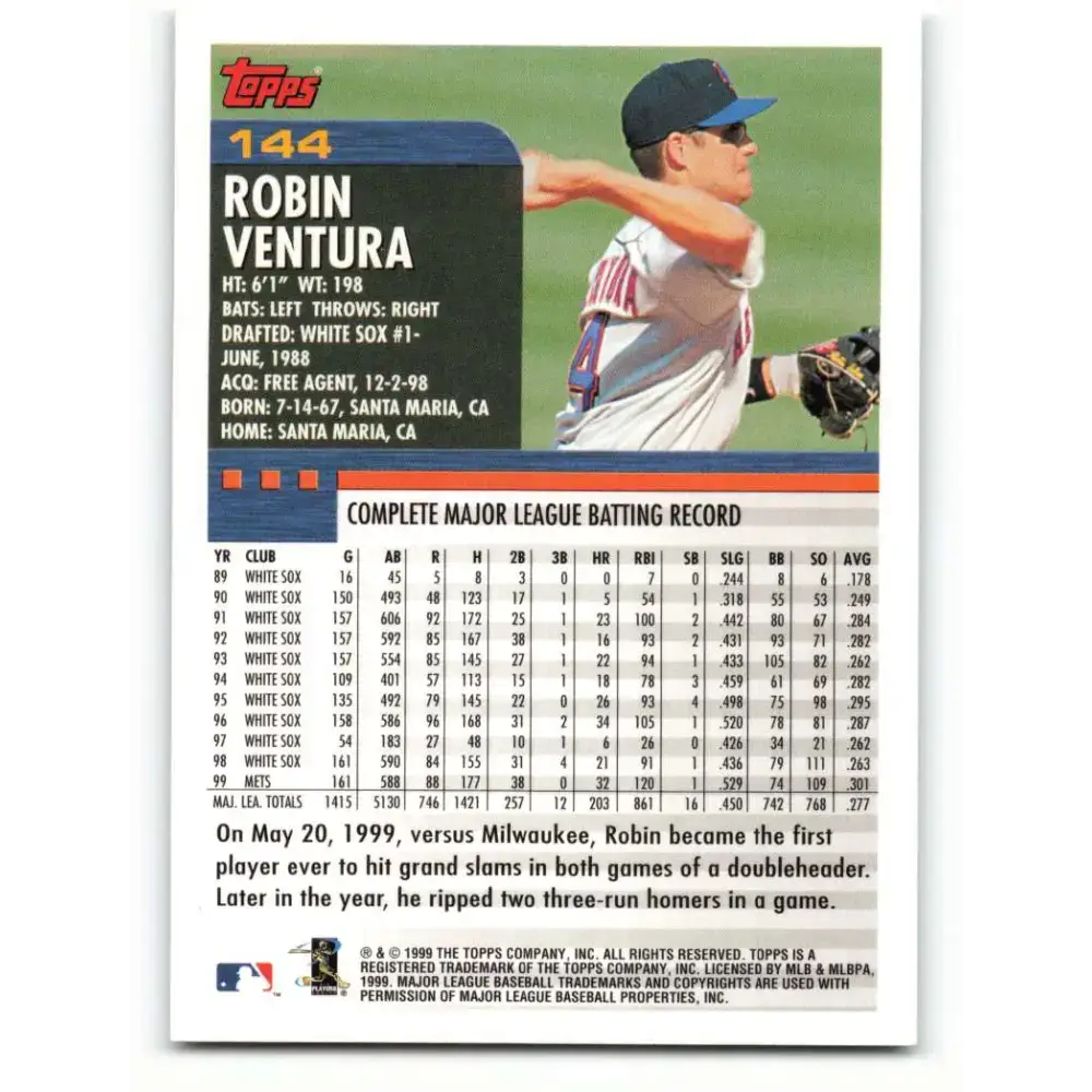 2000 Topps #144 Robin Ventura EX Excellent New York Mets Baseball Card - Baseball Card Single