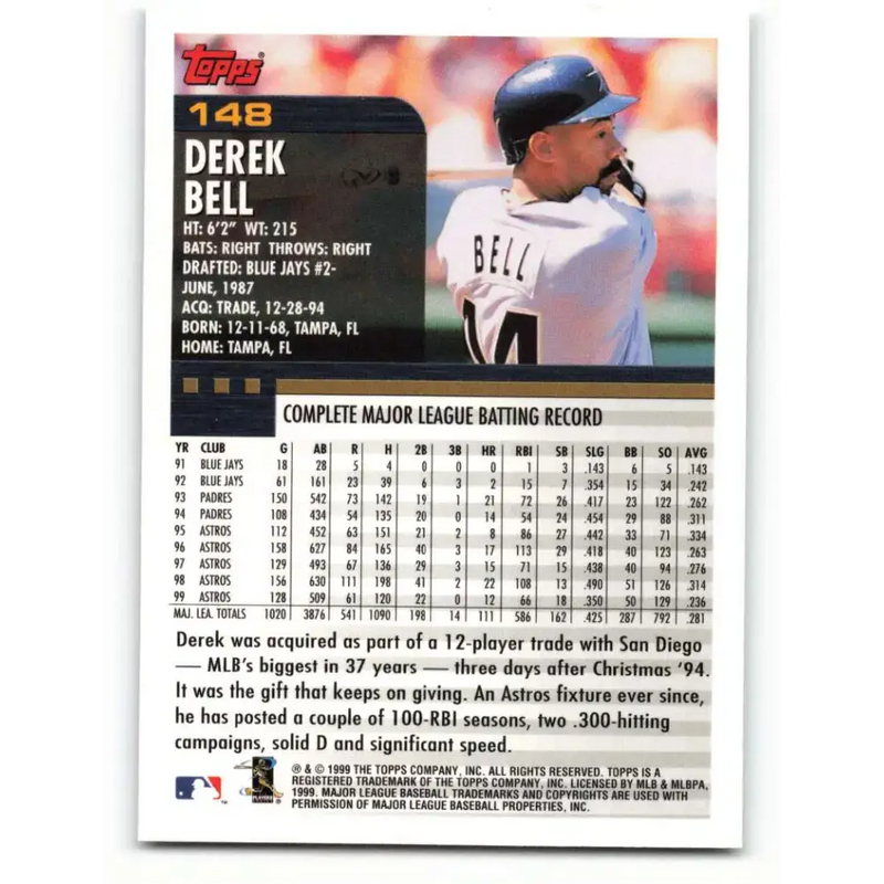 2000 Topps #148 Derek Bell EX Excellent Houston Astros Baseball Card - Baseball Card Single