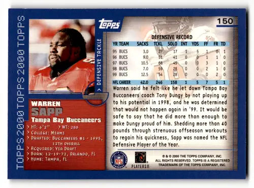 2000 Topps Warren Sapp football trading card with original gloss from Simply Sandoval