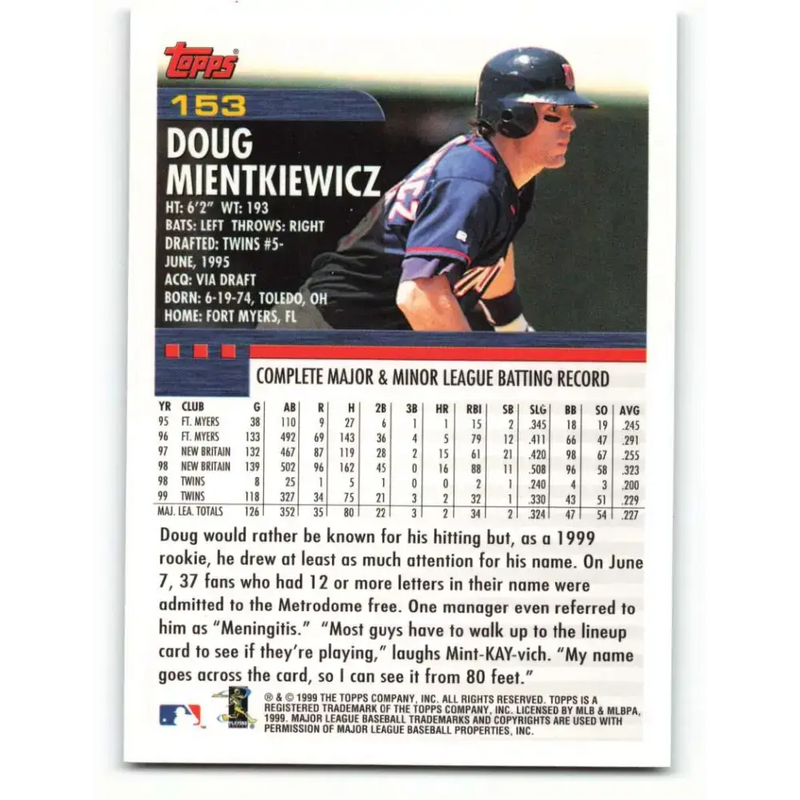 2000 Topps #153 Doug Mientkiewicz EX Excellent Minnesota Twins Baseball Card - Baseball Card Single