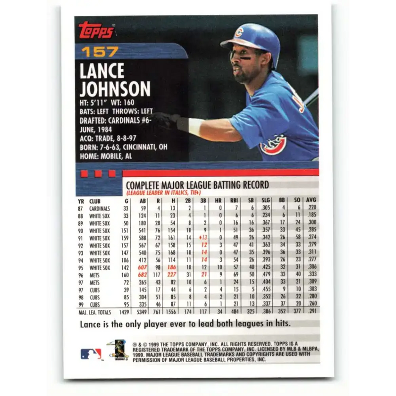 2000 Topps #157 Lance Johnson EX Excellent Chicago Cubs Baseball Card - Baseball Card Single