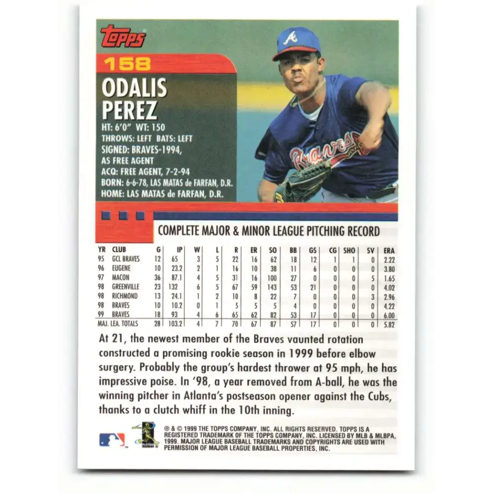 2000 Topps #158 Odalis Perez EX Excellent Atlanta Braves Baseball Card - Baseball Card Single