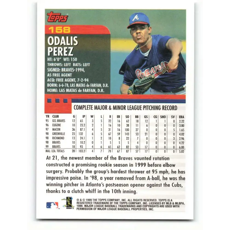 2000 Topps #158 Odalis Perez EX Excellent Atlanta Braves Baseball Card - Baseball Card Single