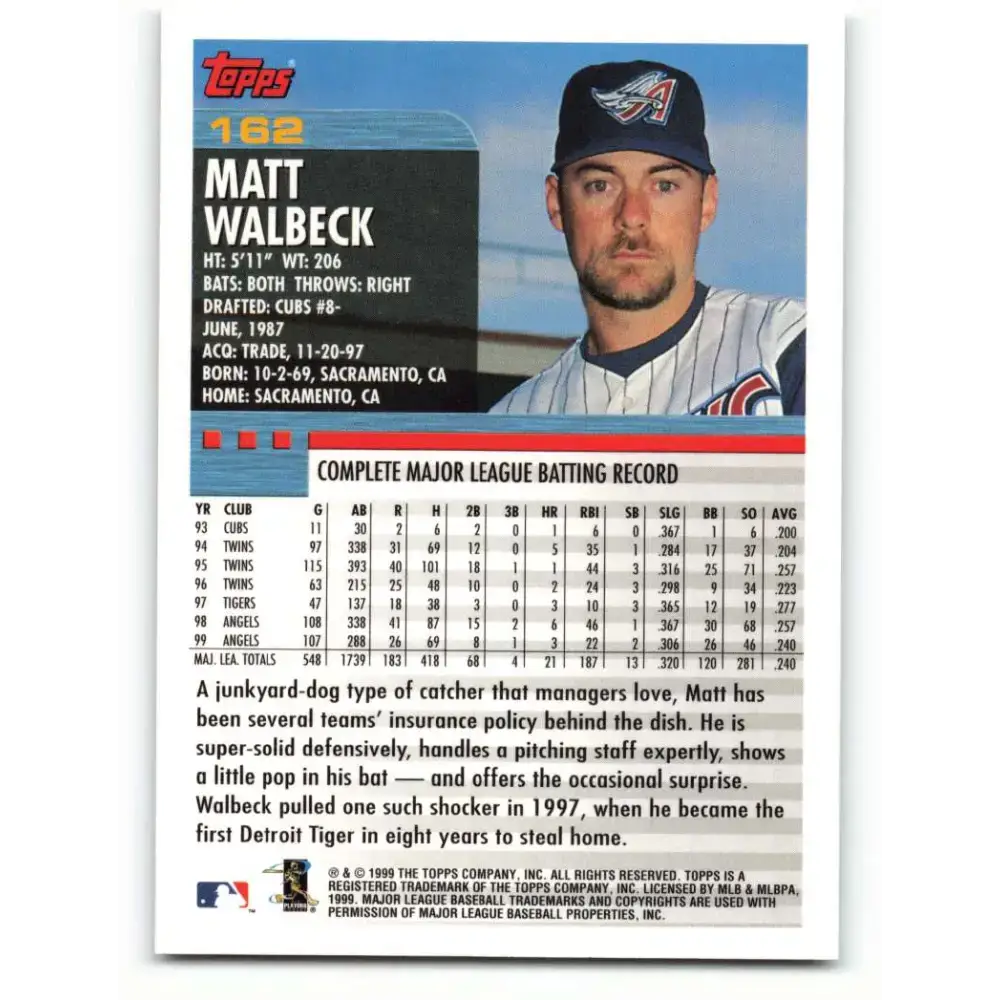 2000 Topps #162 Matt Walbeck EX Excellent Anaheim Angels Baseball Card - Baseball Card Single