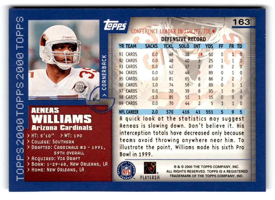 2000 Topps #163 Aeneas Williams - Football Card Single