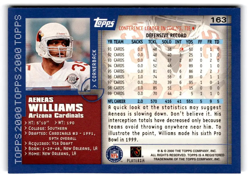 2000 Topps #163 Aeneas Williams - Football Card Single