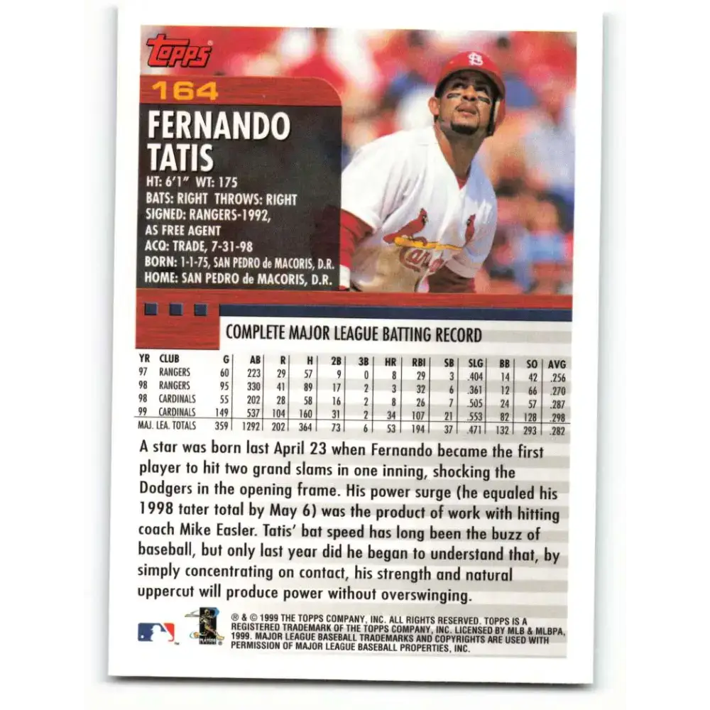 2000 Topps #164 Fernando Tatis EX Excellent St. Louis Cardinals Baseball Card - Baseball Card Single